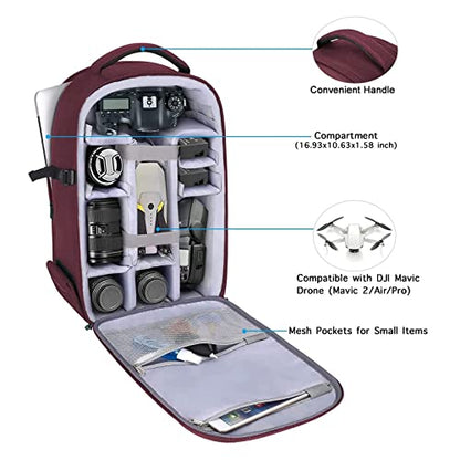 MOSISO Camera Backpack, DSLR/SLR/Mirrorless Photography Camera Bag 15-16 inch Waterproof Hardshell Case with Tripod Holder&Laptop Compartment Compatible with Canon/Nikon/Sony, Wine Red - color: Wine Red