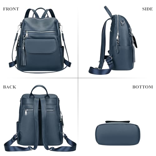 ALTOSY Genuine Leather Backpack Purse for Women Large Convertible Shoulder bag Ladies Crossdody Bag with Tassel(S115 Indigo Blue) - color: Indigo Blue