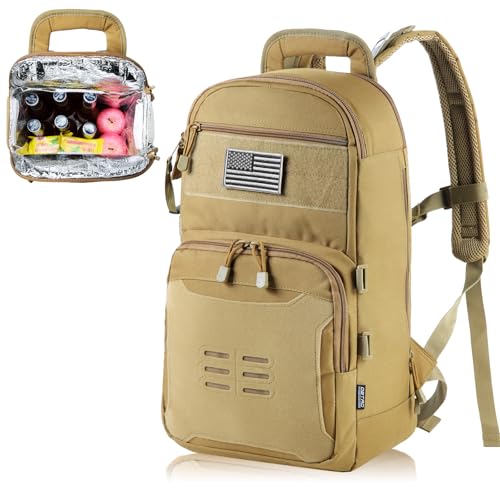 DBTAC Tactical Lunch Backpack, Large Lunch Cooler for Men Women | Backpack Coolers insulated for Work Picnic Travel (Brown, 24-Cans) - color: Brown