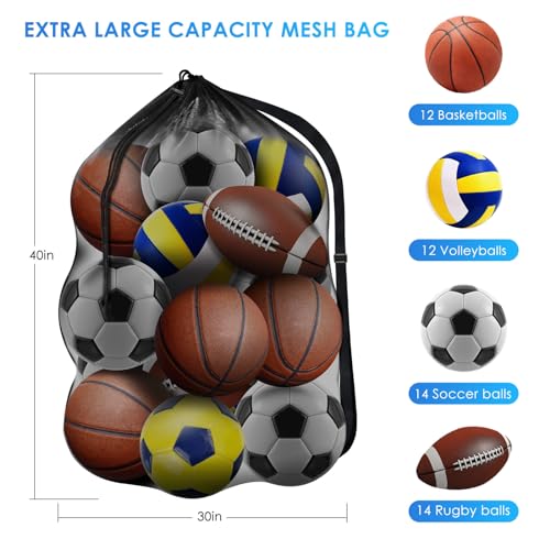 BROTOU Extra Large Sports Ball Bag Mesh, Basketball Bags Team Balls, Adjustable Shoulder Strap, Ball Bags for Holding Soccer, Football, Volleyball, Swimming Gear (30” x 40”) - color: 2PCS