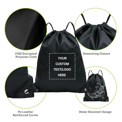 JEOHLORY pack of 50 Custom Bags With Your Logo,Drawstring Backpacks Bulk String Bag,Great for Travelling, Gym and for Everyday Use (Custom black) - color: Custom Black