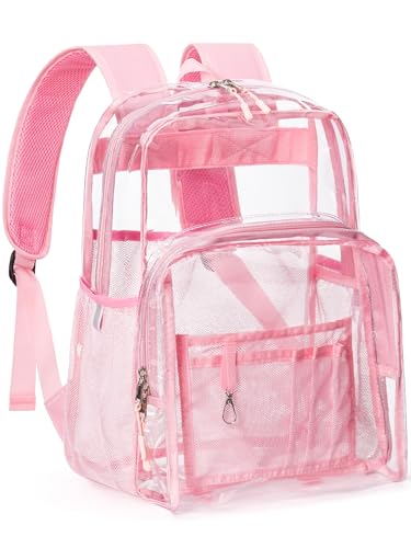 Clear Backpack Heavy Duty, 17 In Large TPU Clear Bookbag for Boys Girls Adult, See Through Book Bag Transparent Backpacks with Multiple Pockets for School College Work Casual Sport,Light Pink - color: Light Pink, size: Medium