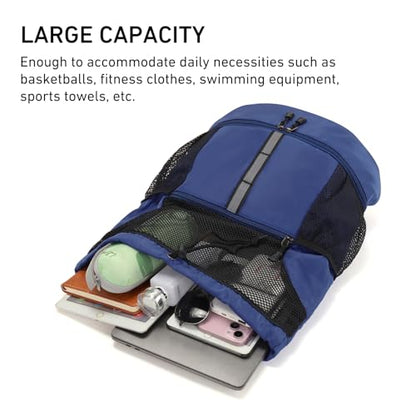 Valleycomfy Drawstring Gym Bag Sports Backpack With Shoe Compartment and Reflective Strips Dark Blue - color: Dark Blue