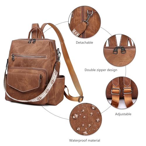 WYFJNX Backpack Purse for Women PU Leather Backpack Ladies Fashion Handbag Designer Shoulder Bag Small Travel Bag Brown - color: Brown