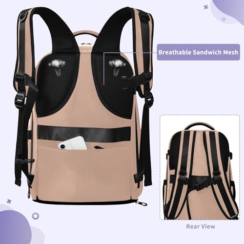 Travel Backpack with Shoe Compartment, 20L Large Capacity Laptop Backpack for Men Women, Dusty Rose Solid Color Daypack for Traveling Hiking Carry On
