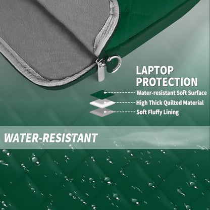 Puffy Quilted Laptop Sleeve with a Removable Shoulder Strap Compatible with MacBook Air/Pro, 13-13.3 inch Notebook, Compatible with MacBook Pro 14 inch M3 M2 M1 Chip 2023-2021 - color: Sleeve - Blackish Green, size: 13-13.3 inch