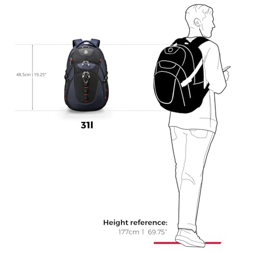 Swissdigital Design Laptop Backpack with USB Charging Port, Travel Backpack Fits 15.6 inches Computer, 31L College School Backpack for Men, Blue/Black | SD803-12 - color: Black/Blue