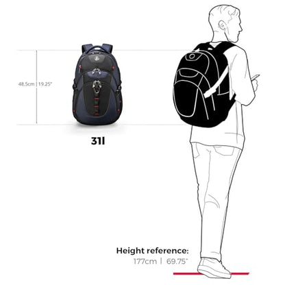 Swissdigital Design Laptop Backpack with USB Charging Port, Travel Backpack Fits 15.6 inches Computer, 31L College School Backpack for Men, Blue/Black | SD803-12 - color: Black/Blue