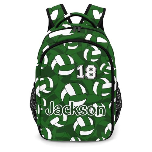 Dark Green Volleyball Pattern Shoulders Backpack Laptop Bag Bookbags Personalized Casual Daypack for Sports Birthday Holiday Party Gift - color: Dark Green Volleyball Pattern