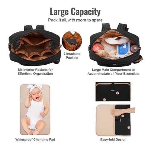 GOBABYMART Diaper Bag Backpack, Medium Maternity baby bag & Changing Pad, Insulated Pockets, Stroller Straps & Pacifier Case (Medium - Black Flowers) - color: Medium - Black Flowers
