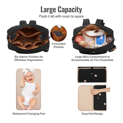 GOBABYMART Diaper Bag Backpack, Medium Maternity baby bag & Changing Pad, Insulated Pockets, Stroller Straps & Pacifier Case (Medium - Black Flowers) - color: Medium - Black Flowers