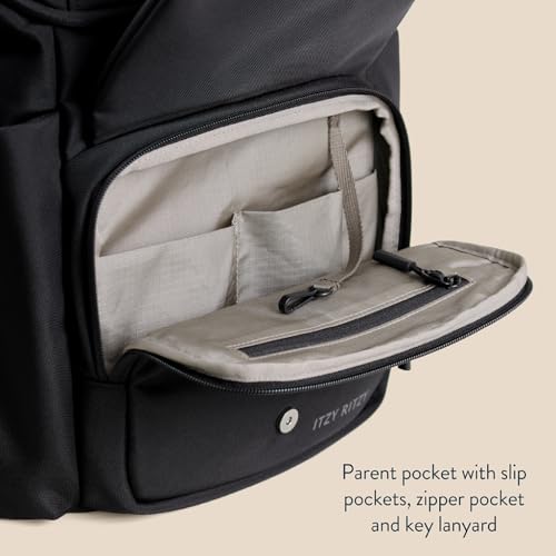 Itzy Ritzy Belong Bucket Backpack – Lightweight Diaper Bag Backpack Featuring 16 Pockets, Bucket Top Opening, Stroller Straps & Changing Pad – Organized and Stylish Everyday Family Backpack (Black) - color: Black