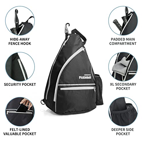 Mangrove Pickleball Bag, Men's & Women's Pickleball Backpack, Adjustable Sling Bag w/Fence Hook/Large Capacity/Safety Pocket - color: Black