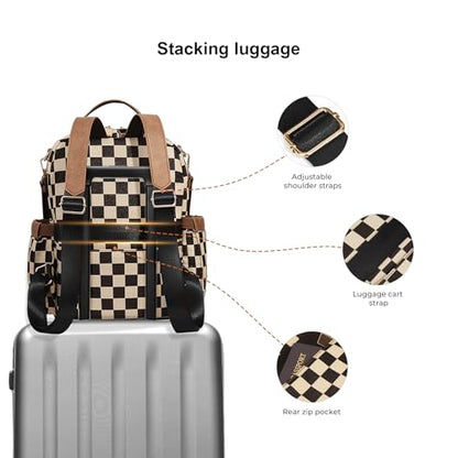 Checkered Backpack Purse Women Plaid Vegan Leather Fashion Travel Bag Large Designer Shoulder Handbag Commuter Brown (Plaid Brown) - color: Plaid Brown