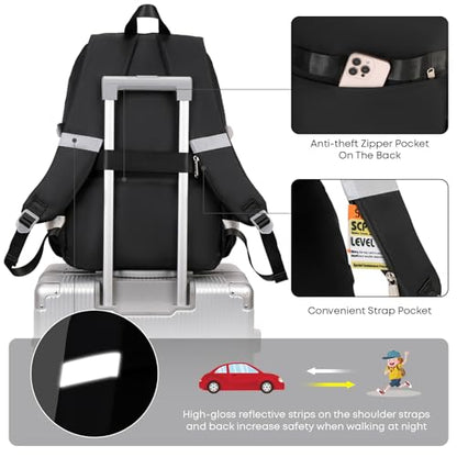 3PCS Student Backpack For School Women College Middle High Teen Girls Bookbag Waterproof Laptop Bag Black - color: Black