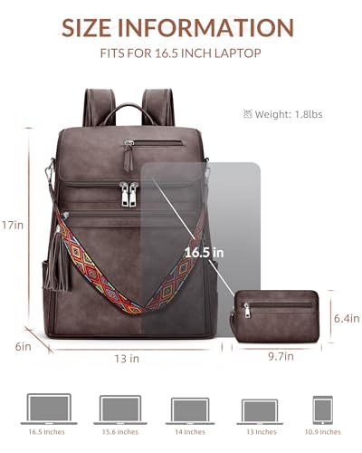 SYTRAH Leather Laptop Backpack for Women Designer Laptop Bag, 16.5 inch Travel Computer Backpacks Purse with Tassel for Work Business with Satchel Purse Dark Coffee - color: Dark Coffee