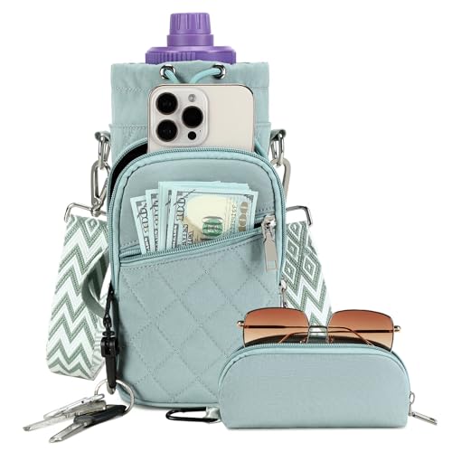 AGLOD Water Bottle Carrier Bag with Strap, Water Bottle Holder Crossbody Bags for Women Men for Walking, Hiking,Cycling - color: Green, size: M(32oz-40oz)
