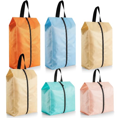 6 Pcs Travel Shoe Bags with Zipper Nylon Portable Waterproof Suitcase Shoe Organizer Packing for Golf(Mixed,Pastel) - color: Pastel, size: Mixed