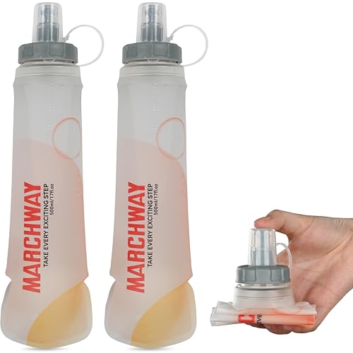 MARCHWAY Soft Hydration Flask with Wide Mouth, 300ml/500ml Collapsible TPU Water Bottle, Leakproof Portable Flexible for Running, Hiking, Cycling, Climbing, Gym, Travel (2pcs White 500ml) - color: White, size: 500ML