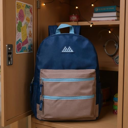 Summit Ridge Colorful Big Backpack for School Kids, Multi Pocket Backpack for Elementary, Middle School Girls, Boys with Padded Straps (Navy/Grey) - color: Navy/Grey