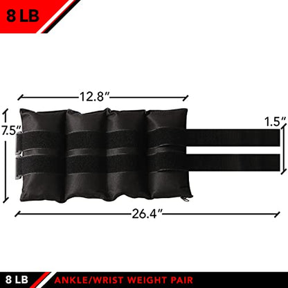 JFIT Ankle Weights - Ankle Weight Pair 10 Weight and Bundle Options - 0.5 to 8 lbs. Each (Set of 2) Adjustable Straps – Comfortable, Breathable, Moisture Absorbent Weight Straps for Men and Women - size: 8lb Pair