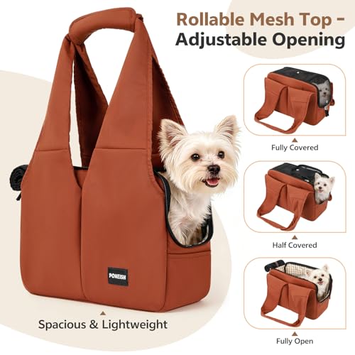 Dog Purse Carrier for Small Dogs and Cats, Soft-Sided Pet Tote Bag with 6 Large Pockets, Collapsible Travel Puppy Carrier, Fits Pets up to 13 lbs (Caramel, 15.7" L x 8" W x 11.8" H) - color: Caramel, size: 15.7"L x 8.0"W x 11.8"H