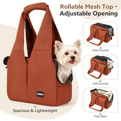 Dog Purse Carrier for Small Dogs and Cats, Soft-Sided Pet Tote Bag with 6 Large Pockets, Collapsible Travel Puppy Carrier, Fits Pets up to 13 lbs (Caramel, 15.7" L x 8" W x 11.8" H) - color: Caramel, size: 15.7"L x 8.0"W x 11.8"H