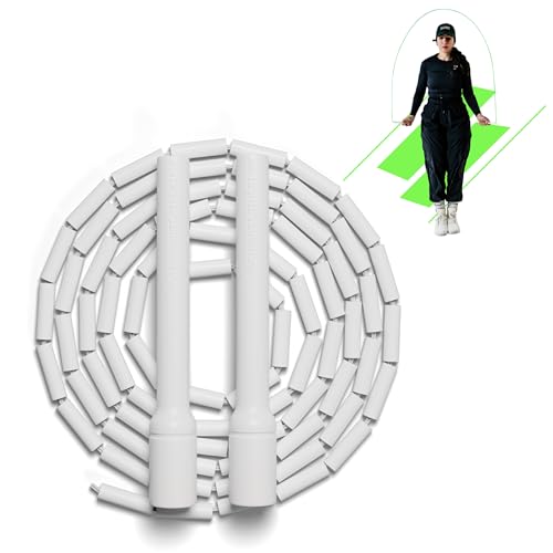 Beaded Jump Rope – Adjustable 10ft Skipping Rope for Women, Men & Kids, Beginner Friendly with Durable Weighted Beads, Shatterproof Handles, Tangle-Free for Cardio, Fitness, Freestyle & Home Workout - color: White