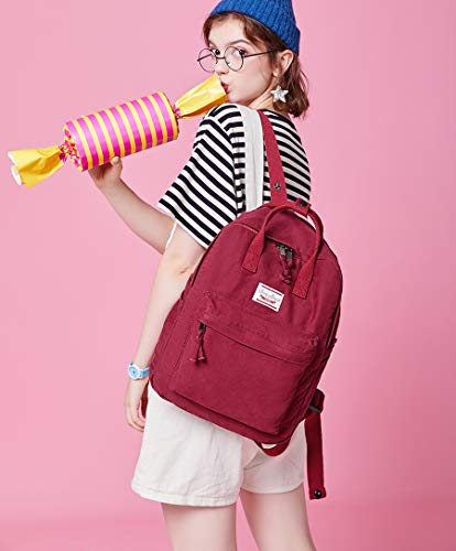 LuckyZ Womens Casual Style Lightweight Canvas Backpack Travel Daypack Small Handbag Purse, Wine Red - color: Wine Red