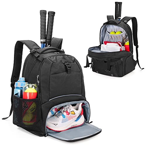 DSLEAF Tennis Backpack for 2 Rackets, Tennis Bag with Separate Ventilated Shoe Space for Tennis/Pickleball/Badminton/Squash Racquet and Accessories - color: Black
