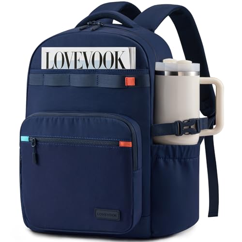 LOVEVOOK Laptop Backpack for Women with 40oz Tumbler Holder, Lightweight School Backpack Fits 15.6 Inch Laptop, Cute College Backpack for Work, Travel & Daily Commute - color: Navy Blue, size: 15.6 Inch