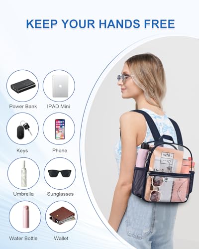 Clear Backpack for Stadium Events, 12x12x6 Small Clear Plastic bag with Reinforced Straps for Game Security Festival Concert - color: Navy
