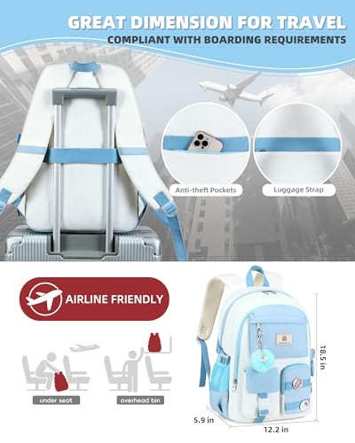 Hidds Laptop Backpacks 15.6 Inch School Bag Elementary Middle High College Backpack Cute Bookbags Anti Theft Travel Back Pack Casual Daypack Kids Book Bag for Teens Girls Women Students-Blue Beige - color: Blue Beige