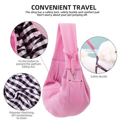 Dog Carrier Sling - Reversible Puppy Carrier Purse with Storage Pocket, Hand-Free Dog Sling Carrier for Carry Small Dogs and Cats, Travel Safety Harness, Dog and Cat Harness (Pink) - color: Pink