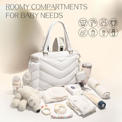 Diaper Bag Tote, Diaper Bag Backpack,Puffer Tote Bag with Pacifier Case, Lightweight Mommy for Hospital, Puffy with 10 Pockets, Convertible Baby for Travel,Beige - color: Beige