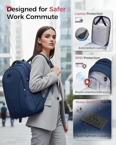 MATEIN HER Navy Blue Backpack, Computer Backpack with Water Bottle Pocket | 17.3 Inch Laptop Compartment, Water Resistant, with Lunch Compartment, RFID Pocket, Teacher Nurse, Office Commute Travel Work - color: Blue