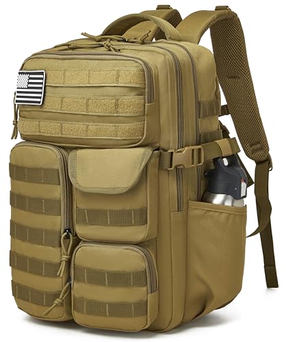 Wotony Tactical Backpack - Military waterproof backpack with multiple pockets and tactical gear for the outdoors (khaki, 35L) - color: Khaki, size: 35L