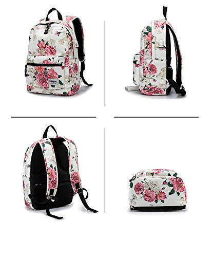 Kinmac Peony Pattern 15 inch Waterproof Laptop Travel Outdoor Backpack With USB Charging Port For 13 inch 14 inch and 15.6 inch Laptop - color: Peony