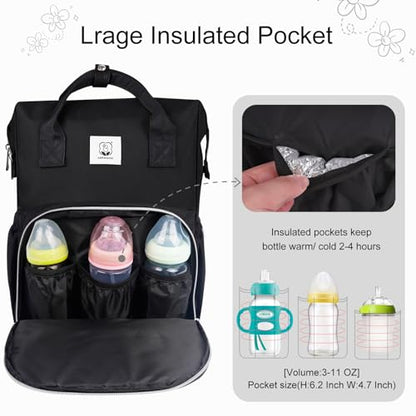 Diaper Bag with Changing Pad, Large Baby Bags Backpack with Stroller Straps & Insulated Pockets, Multifunction Waterproof Travel Diapers Back pack for Women & Man, Black - color: Black