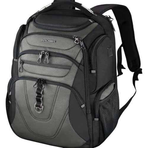 KROSER TSA Friendly Travel Laptop Backpack 18.4 inch XXXL Gaming Backpack Water-Repellent College Daypack Business Backpack with RFID Pockets & USB Port for Men/Women-Black/Army Green - color: Black/Army Green-18.4, size: 18.4 inch