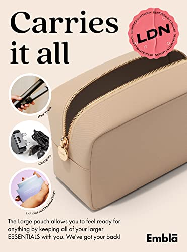 Embla Large Makeup Bag and Waterproof Nylon Travel Toiletry Bag, Large Capacity Cosmetic Zipper Pouch, Beige - color: Sand, size: Large