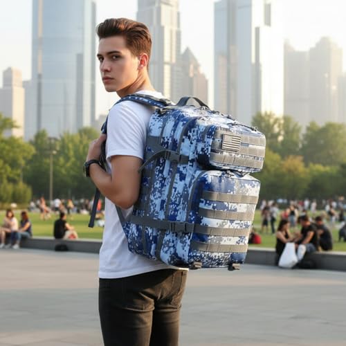 45L Military Tactical Backpack for Men & Women Bug Out Bag Assault pack Molle Daypack Hiking Trekking Rucksack(Navy Digital) - color: Navy Digital