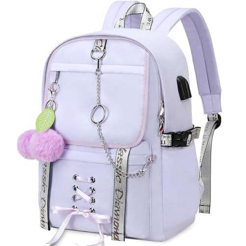Spotted Tiger School Backpack for Girls Backpack with Lunch Box Backpacks for Teen Girl Backpacks School Bag Bookbag (Purple) - color: Purple