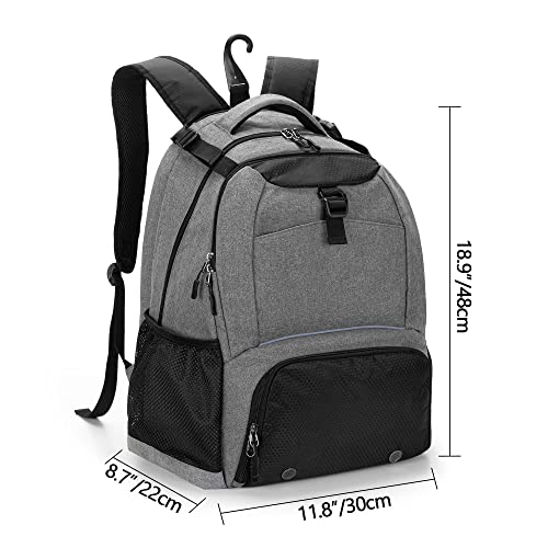 DSLEAF Tennis Backpack for 2 Rackets, Tennis Bag with Separate Ventilated Shoe Space for Tennis/Pickleball/Badminton/Squash Racquet and Accessories - color: Grey