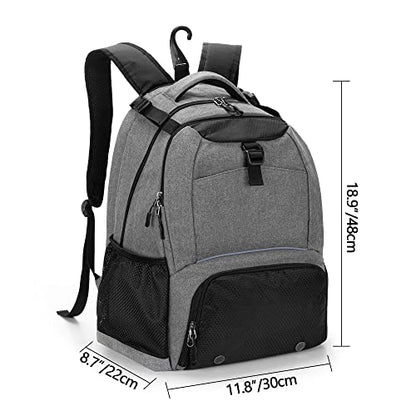 DSLEAF Tennis Backpack for 2 Rackets, Tennis Bag with Separate Ventilated Shoe Space for Tennis/Pickleball/Badminton/Squash Racquet and Accessories - color: Grey