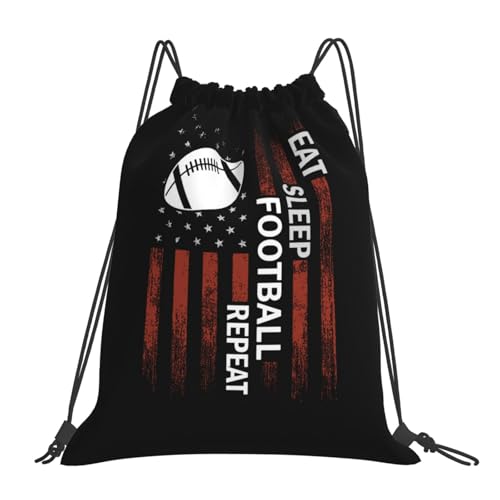 Eat Sleep Football Repeat Unisex Drawstring Backpack Bag Sport Gym Travel Swim Sackpack - color: Eat Sleep Football Repeat