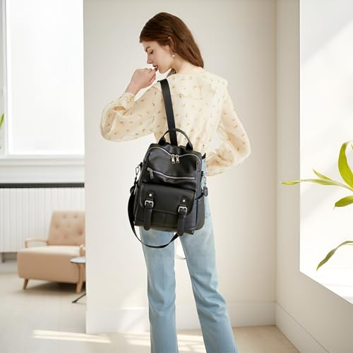 Fashion PU Leather Backpack Purse for Women Travel Backpack Bag with Tassel Ladies Shoulder Handbags Casual Daypack - color: Dark Black
