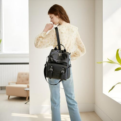 Fashion PU Leather Backpack Purse for Women Travel Backpack Bag with Tassel Ladies Shoulder Handbags Casual Daypack - color: Dark Black