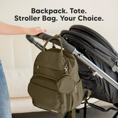 KeaBabies Diaper Bag Backpack - Small Multifunctional Travel Diaper Back Packs, Maternity Baby Changing Bags, 12L Capacity, PU Leather, Waterproof, Unisex, Nappy Changing Pad (Dark Olive, Small) - color: Dark Olive, style: Small / 13" H