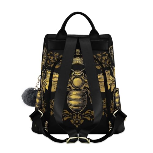 MNSRUU Backpack Womens, Anti-Theft Womens Backpack Travel Handbags Shoulder Bag Honey Bee with Wings Spread Carry On Ladies Rucksack Fashion Casual Daypack, Hairball Pendant - color: Bee I14314